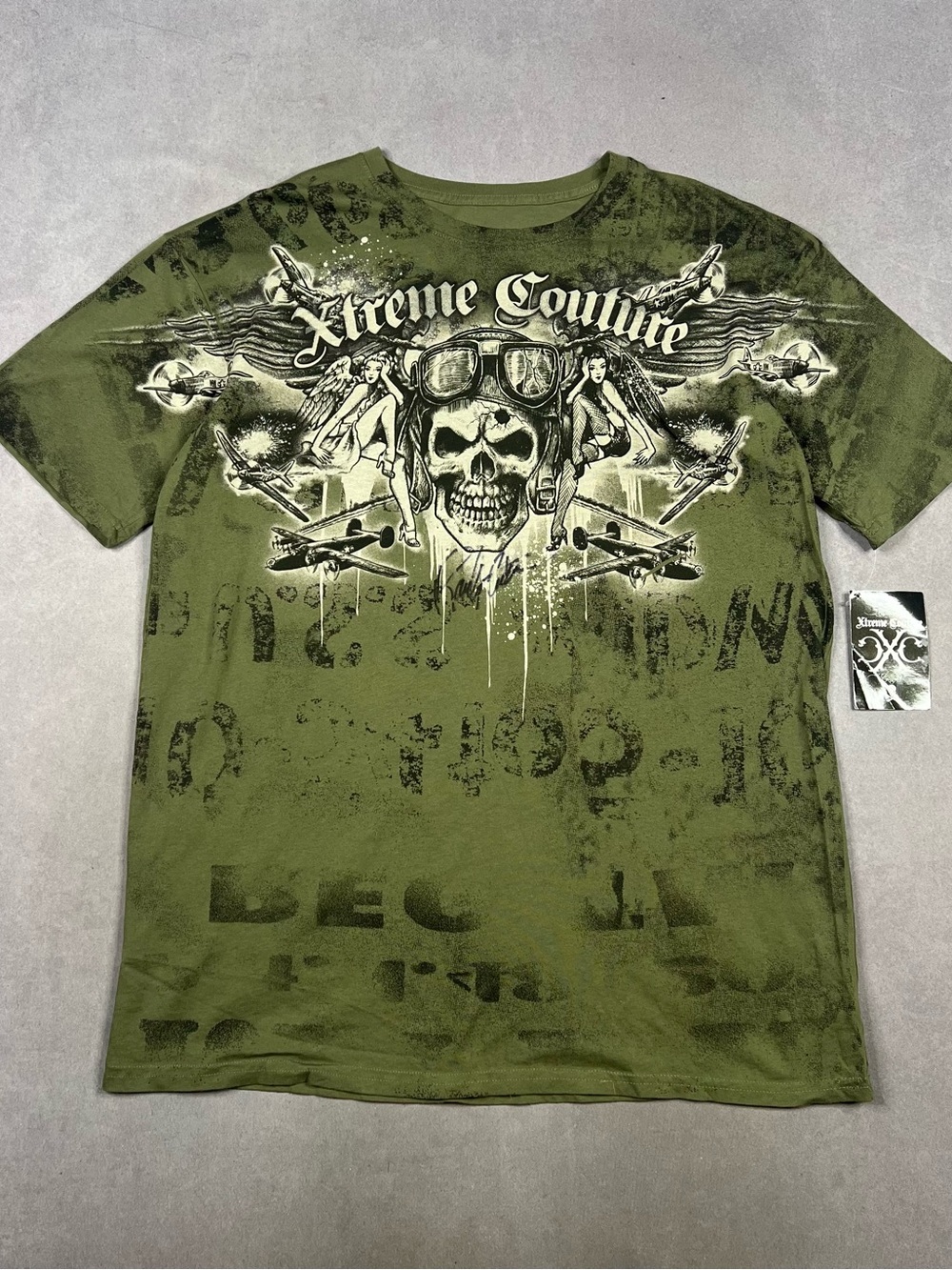 Xtreme Couture Olive Green Short-Sleeve Skull Graphic Tee